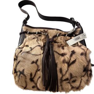 Vintage DKNY "A Bit Fancy-Camel Floral Haircalf" Leather Shoulder Bag - TAGS